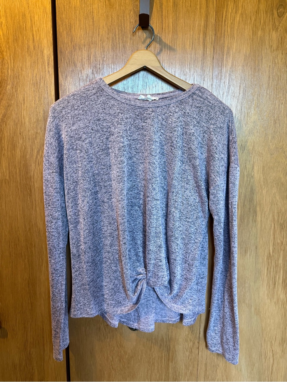 Twist-Front Bottom Accent Long Sleeve Knit Top - Heather Mauve